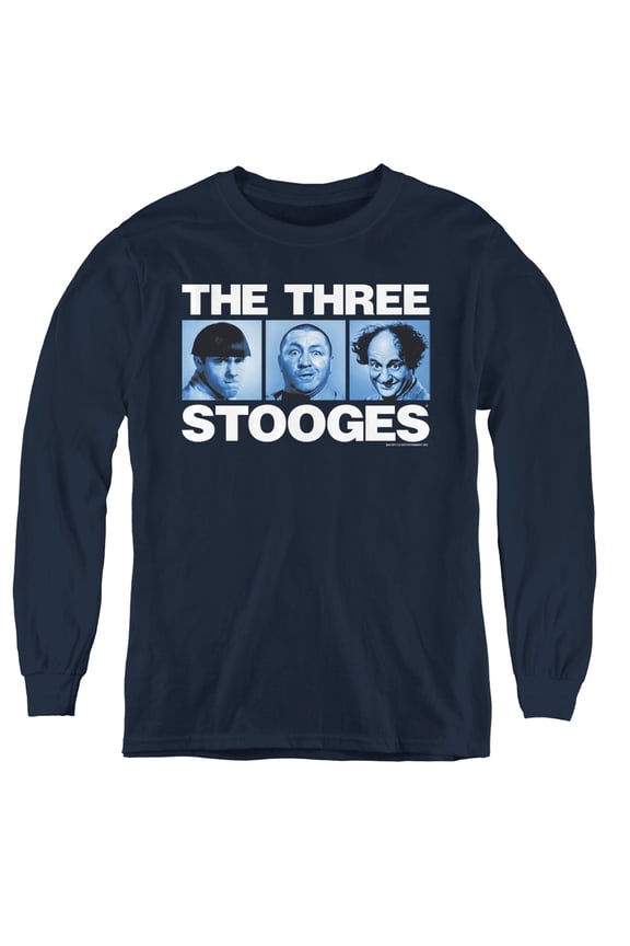 Three Stooges Three Squares Youth Long Sleeve Tee Navy