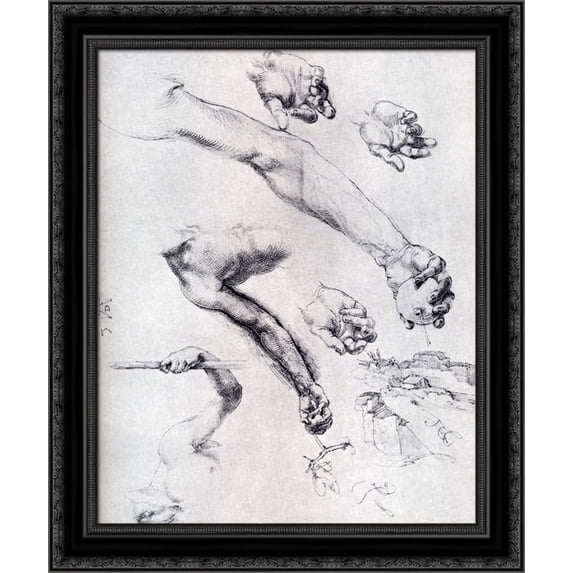 Three Studies From Nature For Adam's Arms In The 1504 20x24 Black Ornate Wood Framed Canvas Art by Durer, Albrecht