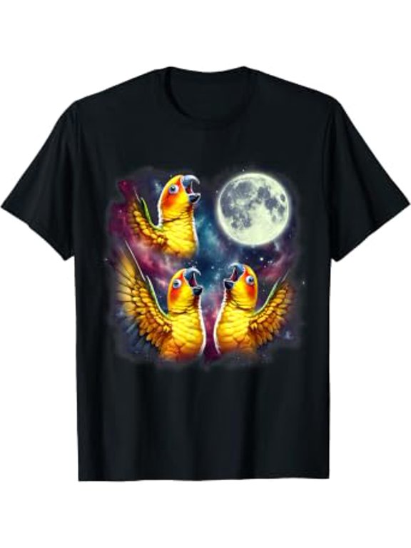 Three Sun Conures Howling At Moon Funny Meme Parrot Lover T-Shirt