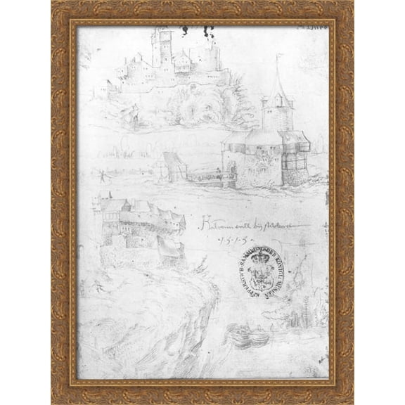 Three Swabian castles 28x36 Large Gold Ornate Wood Framed Canvas Art by Hans Baldung