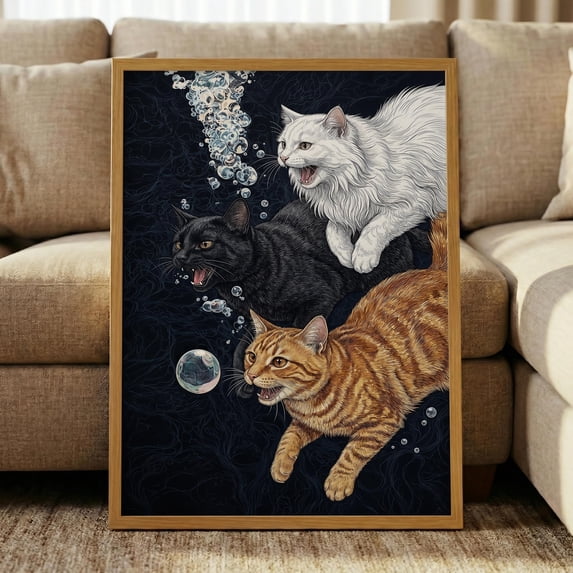 Three Swimming Cats Underwater
