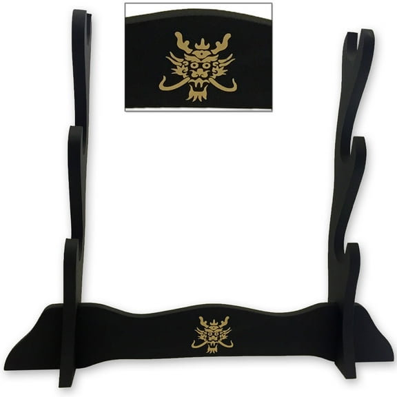 Three Swords Table Display Stand Wooden Triple Stack 3 w Golden Dragon