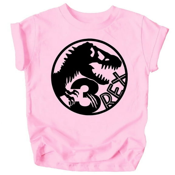 Three T-Rex Fossil Dinosaur 3rd Birthday T-Shirts for Baby Girls and Boys Third Birthday Outfit Black on Pink Shirt 3T