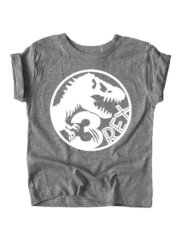 Three T-Rex Fossil Dinosaur 3rd Birthday T-Shirts for Baby Girls and Boys Third Birthday Outfit Granite Heather Shirt 4T