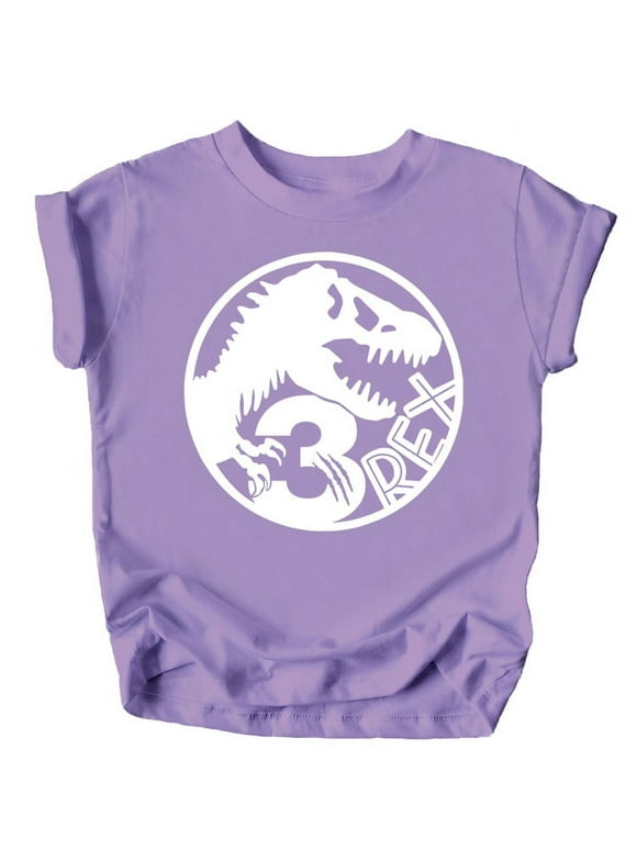 Three T-Rex Fossil Dinosaur 3rd Birthday T-Shirts for Baby Girls and Boys Third Birthday Outfit Purple Shirt 4T