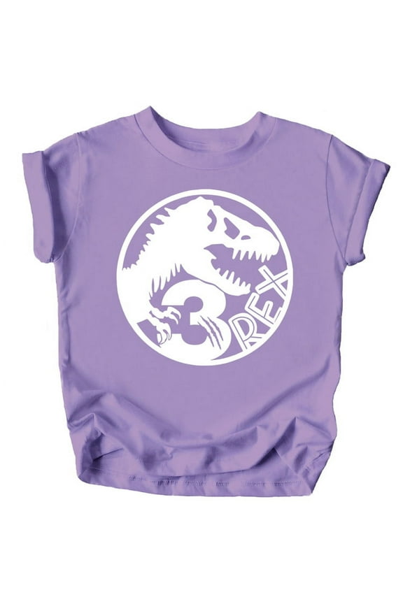 Three T-Rex Fossil Dinosaur 3rd Birthday T-Shirts for Baby Girls and Boys Third Birthday Outfit Purple Shirt 4T