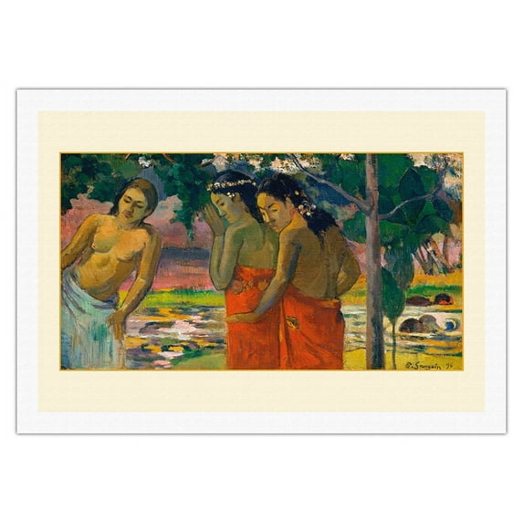 Three Tahitian Women - From an Original Color Painting by Paul Gauguin c.1896 - Fine Art Rolled Canvas Print 27in x 40in