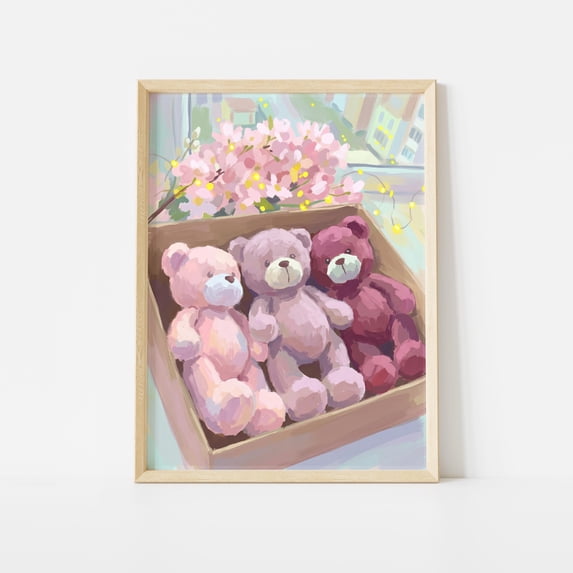 Three Teddy Bears In A Box Nursery Art Poster , Poster Print Only ...
