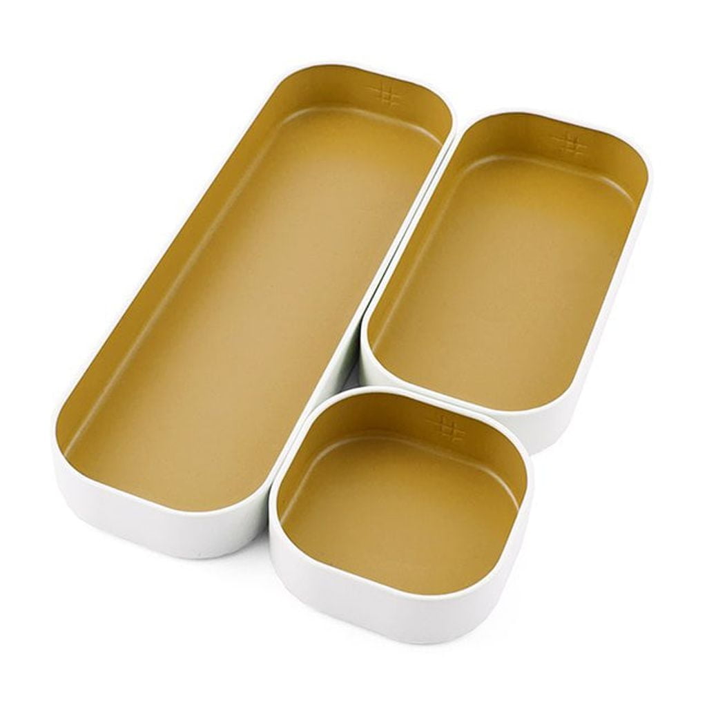 Gold and White Metal Drawer Organizer Tray Set, 3 Pieces
