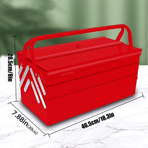 Three-Tier Cantilever Metal Toolbox in Red, Multi-Layer Portable Tool Organizer for Household Repair, Hardware, and General Tool Storage