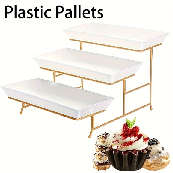 Three-Tier Collapsible Dessert Stand with Plastic Trays | Metal Display Rack for Cupcakes, Snacks & Party Decor | Perfect for Weddings, Family Gatherings & Events