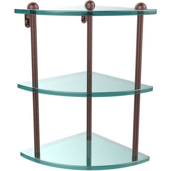 Three Tier Corner Glass Shelf - Antique Copper