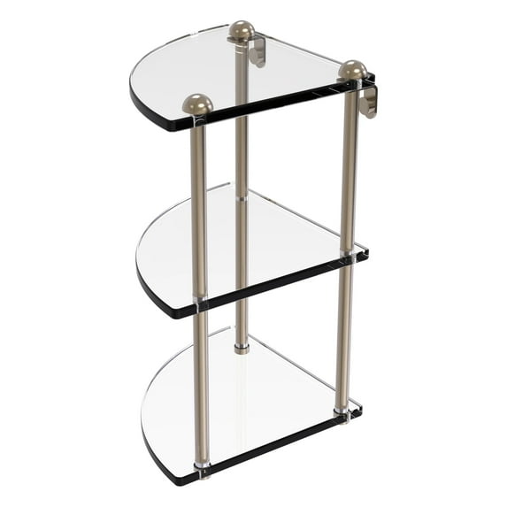 Three Tier Corner Glass Shelf - Antique Pewter