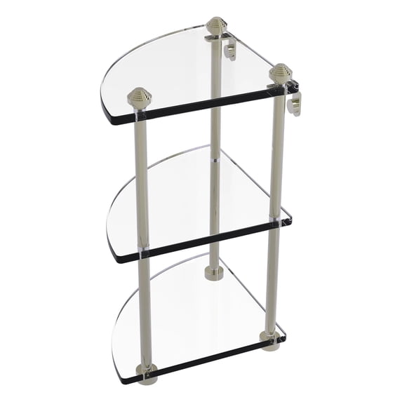 Three Tier Corner Glass Shelf - Polished Nickel