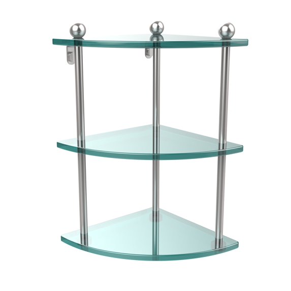 Three Tier Corner Glass Shelf - Satin Chrome