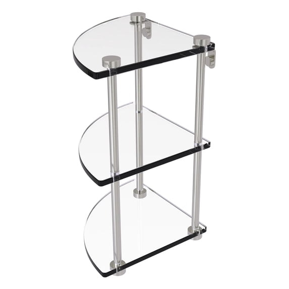 Three Tier Corner Glass Shelf - Satin Nickel