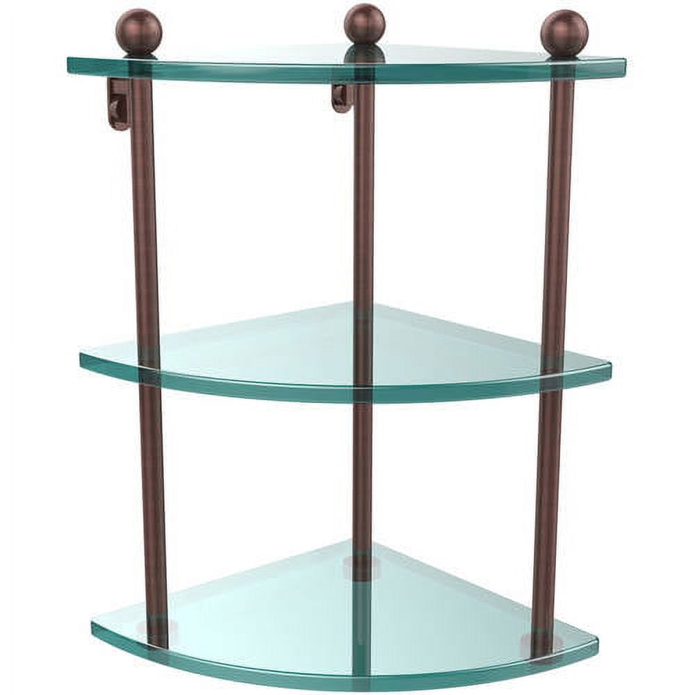 Three Tier Corner Glass Shelf in Antique Copper