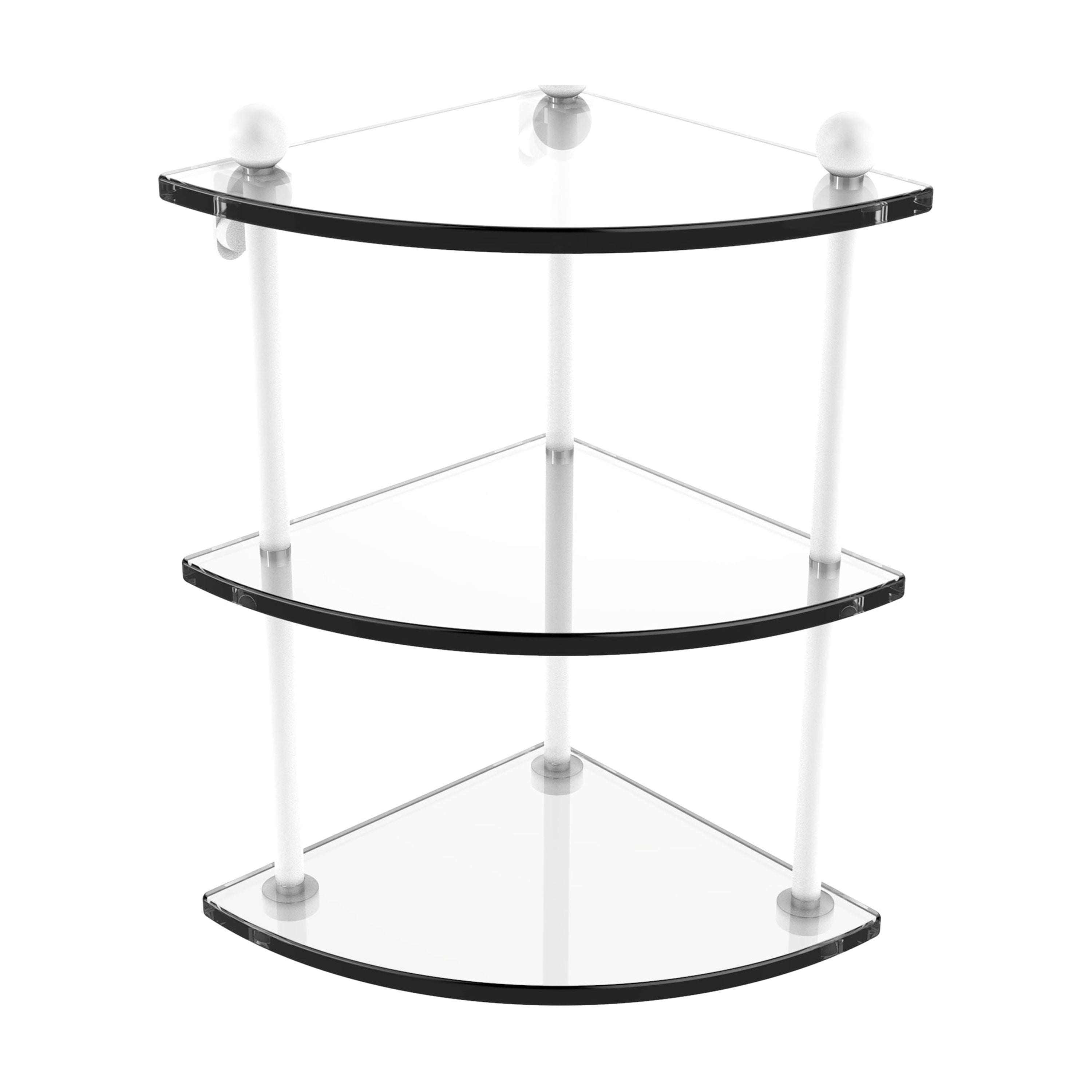 Three Tier Corner Glass Shelf Matte White