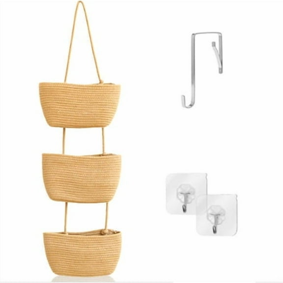 Three-Tier Cotton Rope Wall Basket Organizers in Versatile Design for Home