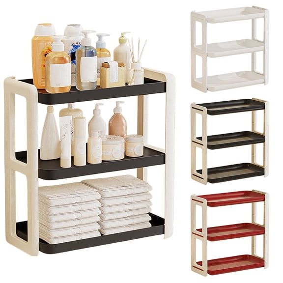 Three-Tier Desk Organizer Dispenser Rack | Modular Shelf Storage Unit | Thickened Deformation-Resistant Plastic | Drainage Partitions | Red White Black | 35.5×18.5×11cm | 800g
