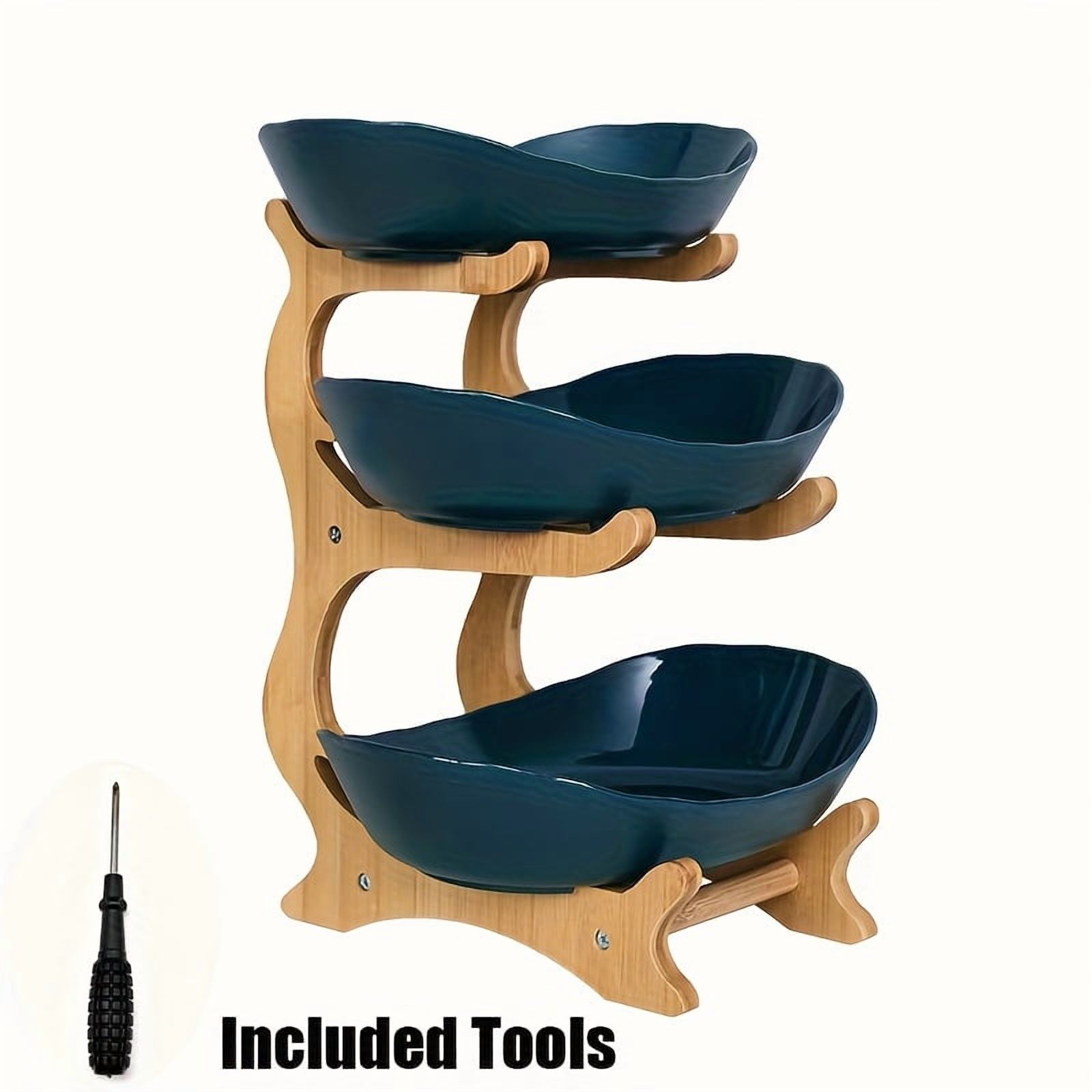 Three-Tier Elegant Stackable Serving Tray with Wooden-Look Finish, Oval ...