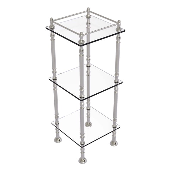Three Tier Etagere with 14 Inch x 14 Inch Shelves - Satin Nickel