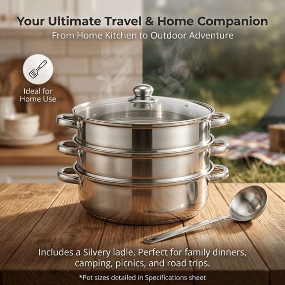 Three-Tier Heavy-Duty Stainless Steel Steamer with Lid, Multi-Purpose Stackable Food Steamer for Household Cooking
