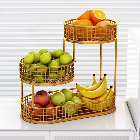 Three-Tier Metal Fruit Rack for Kitchen Countertop With Breathable Mesh Design Large Capacity Organizer for Fruit Vegetables Snacks and Candy Sturdy Black Wire Storage Shelf