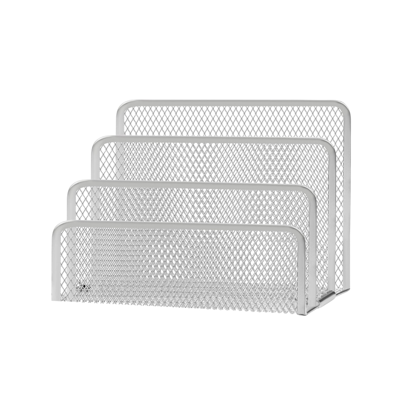 Metal Mesh Rack Small Three-Tier Metal Mesh Rack in Silver Finish for Organizing Mail and ...
