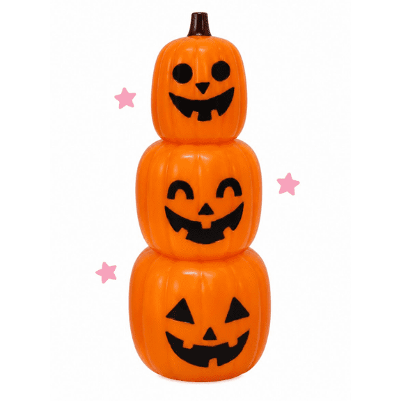 Three-Tier Orange Jack-o'-Lantern Stack, Halloween Pumpkin Decoration, Stacked Pumpkin Dcor for Home and Party
