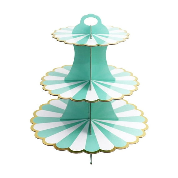 Three Tier Paper Foil Cake Stand Petal Mint Green Party Celebration Dessert Display 11.93 Inch