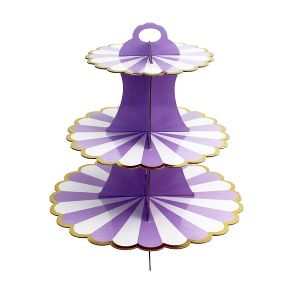 Three Tier Paper Foil Cake Stand Petal Purple Party Celebration Dessert Display 11.93 Inch