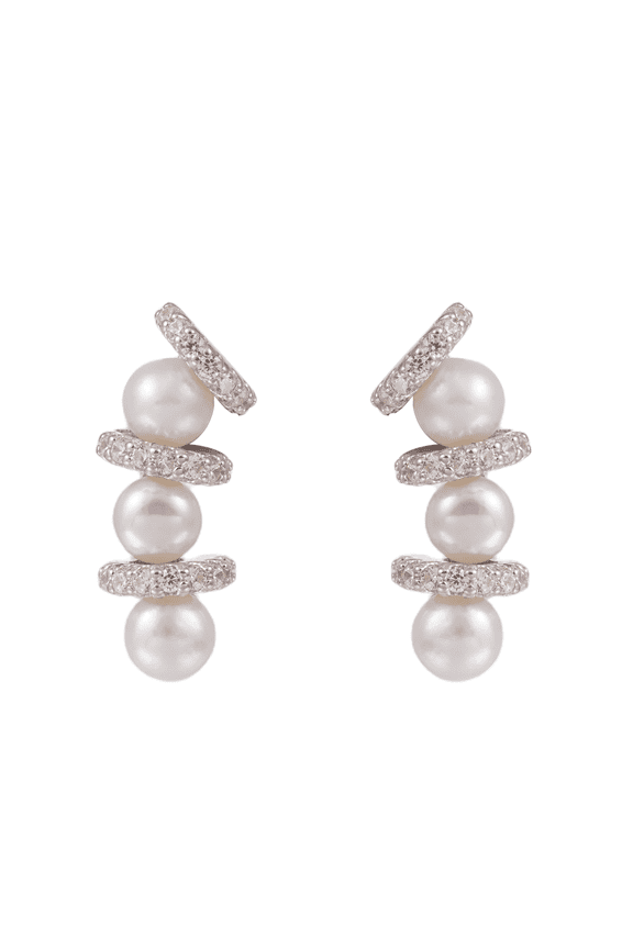 Three-Tier Pearl Stud Earrings for Women, Sterling Silver with Natural Freshwater Pearls Elegant Bridal Wedding Party Fashion Jewelry Gift