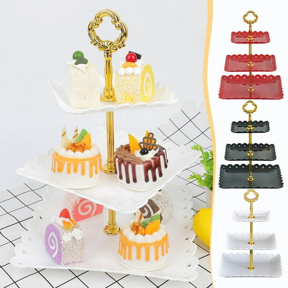 Three-Tier Plastic Dessert Stand, 3-Layer Cake Display Rack for Wedding and Events, Decorative Serving Tray for Fruits, Cupcakes, Candy and Snacks, Party Food Display, 33cm Height, White