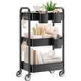 thumbnail image 1 of 3 Tier Rolling Cart - Metal Utility Cart with Wheels, Hanging Cups, Hooks, Heavy Duty Mesh Rolling Storage Cart Organizer, Craft Cart for Kitchen Office, Lightweight and Sturdy, 1 of 8