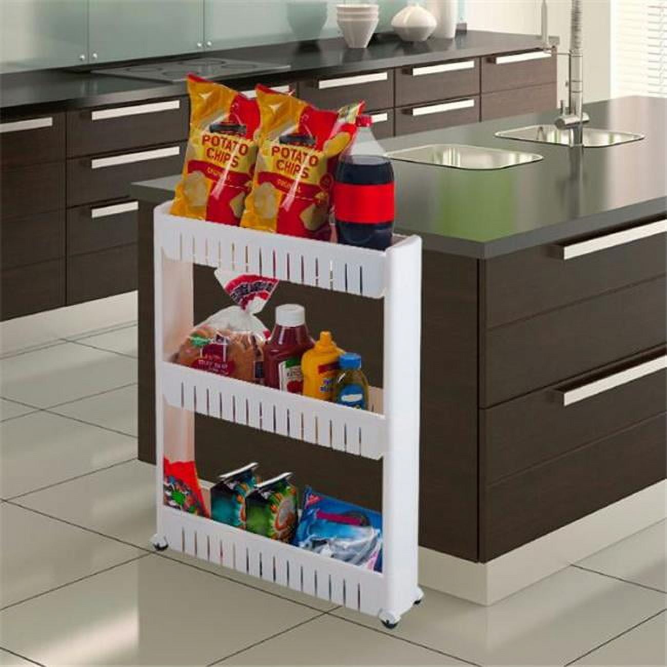 Three Tier Slim Slide Out Pantry on Rollers Only 5 inches wide