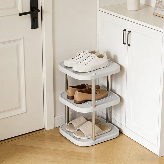 Three-Tier Square Shoe Rack with Deep Shelves and Sturdy Metal Frame - Stackable Shoe Storage Organizer for Entryway, Closet, and Dorm Room, Space-Saving Shoe Display for Boots and Sneakers
