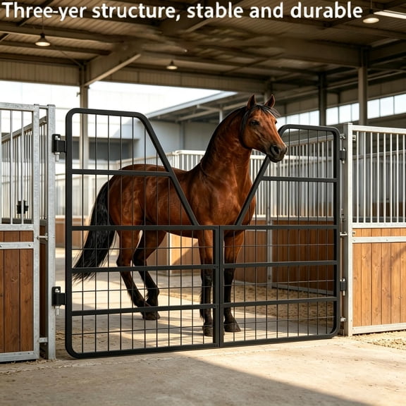 Three-Tier Stall Gate 52x42 Inch Heavy Duty Steel, Farm Gate with 0.8 Inch Thick Frame, Livestock Gate Scratch Resistant Powder Coating for Barn, Corral, and Equestrian Facilities.