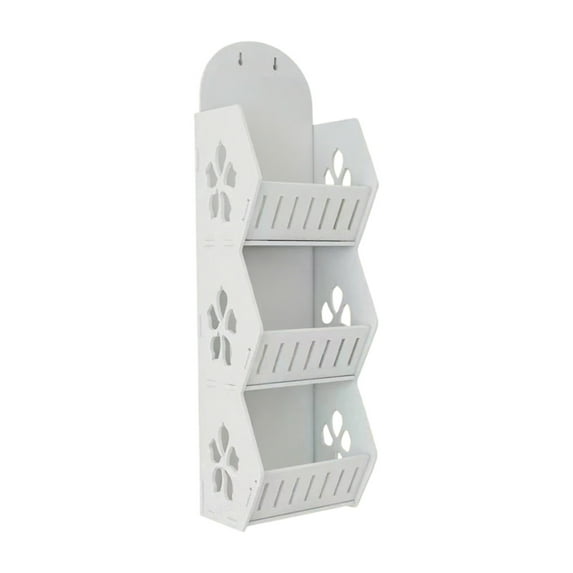 Three Tier Wall Mounted Bathroom Storage Rack With Hanging Rings Waterproof PVC Organizer For Toiletries And Cleaning Supplies Space Saving Wall Shelf For Kitchen And Bath