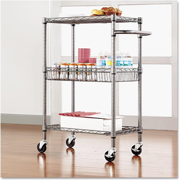 Three-Tier Wire Rolling Cart, 28W x 16D x 39H, Black Anthracite