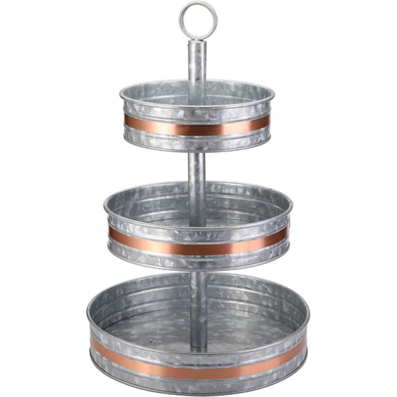 Three Tiered Serving Stand, Rustic Metal Cupcake Stand, Galvanized Tiered Serving Tray for Dessert, Appetizers, Farmhouse Fruit Stand, D rated for Fall
