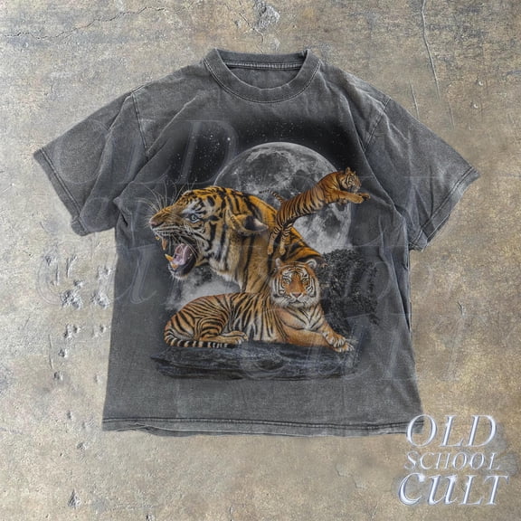 Three Tigers 90s Graphic T-shirts, Retro Alpha Moon Tshirt, Funny Tiger Lovers Gift, Relax