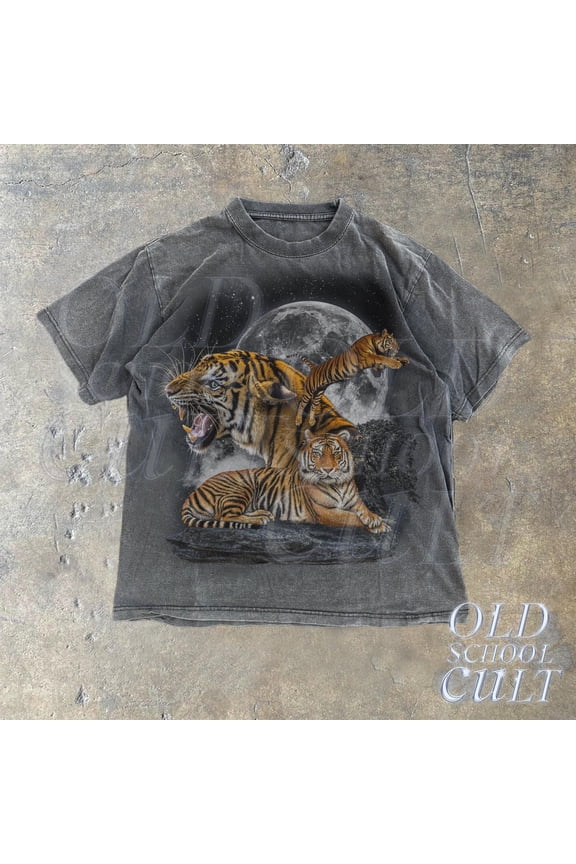 Three Tigers 90s Graphic T-shirts, Retro Alpha Moon Tshirt, Funny Tiger Lovers Gift, Relax