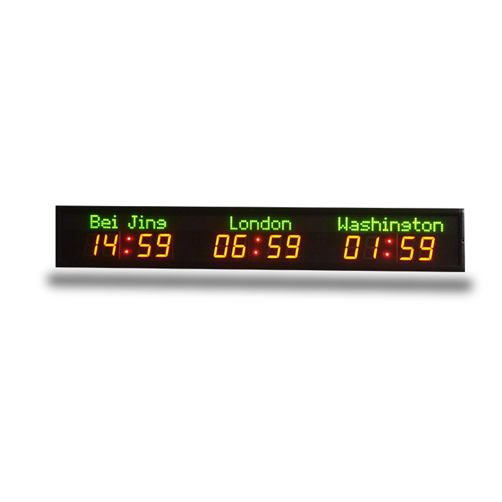 Three Time Zone World Clock Hotel Digital LED Timer Wall Mounted Cities