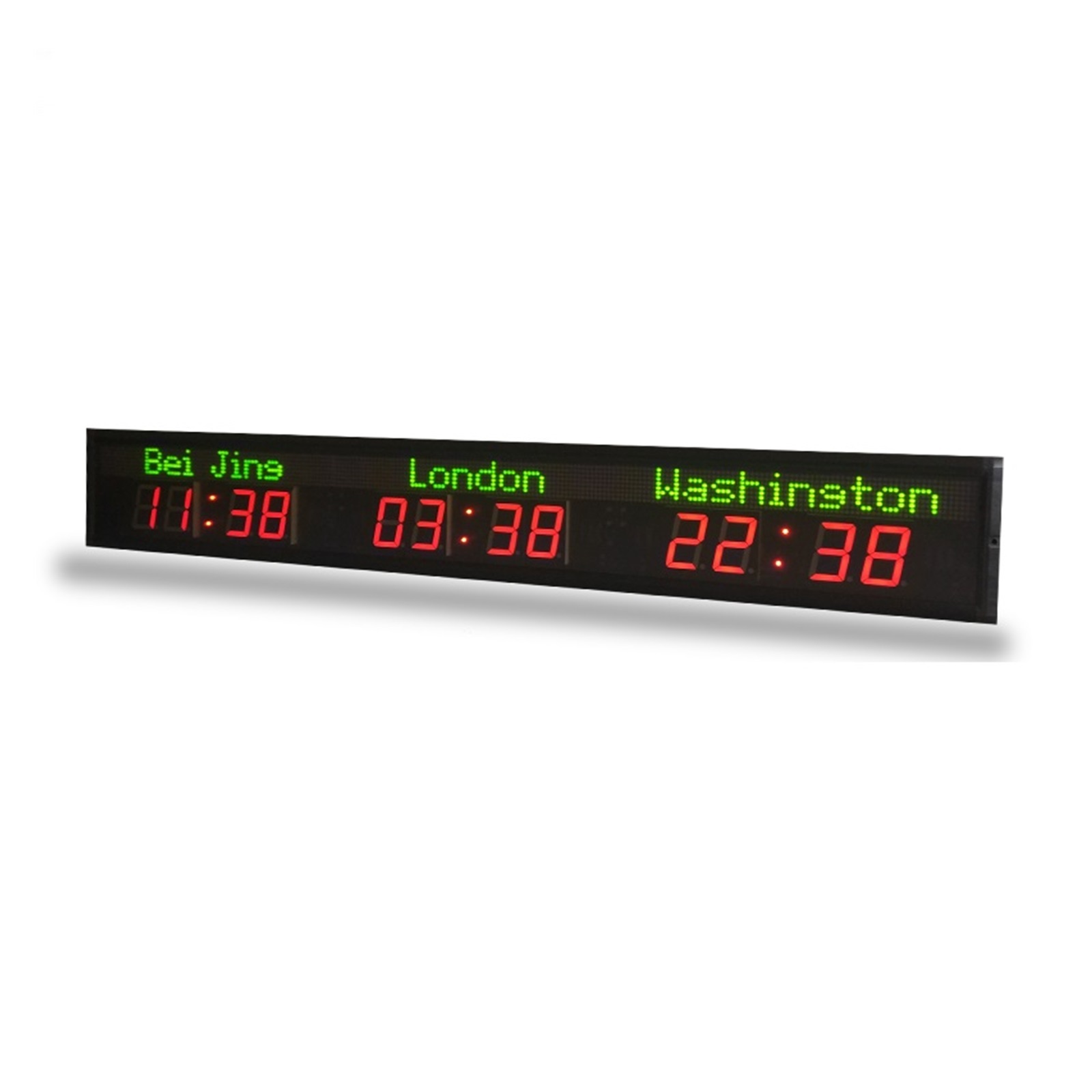 Three Time Zone World Clock Hotel Digital LED Timer Wall Mounted Cities