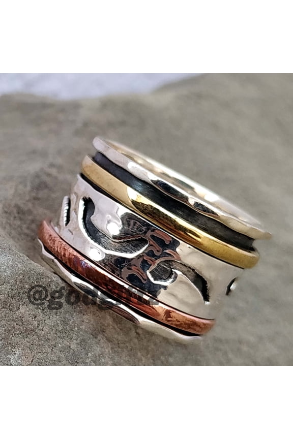 Three Tone Band Ring, Worry Ring Sale Gift, 925 Sterling Silver Spinner Ring, Thumb Ring, Hammered Spinner Ring, Infinity Ring Gift For Her