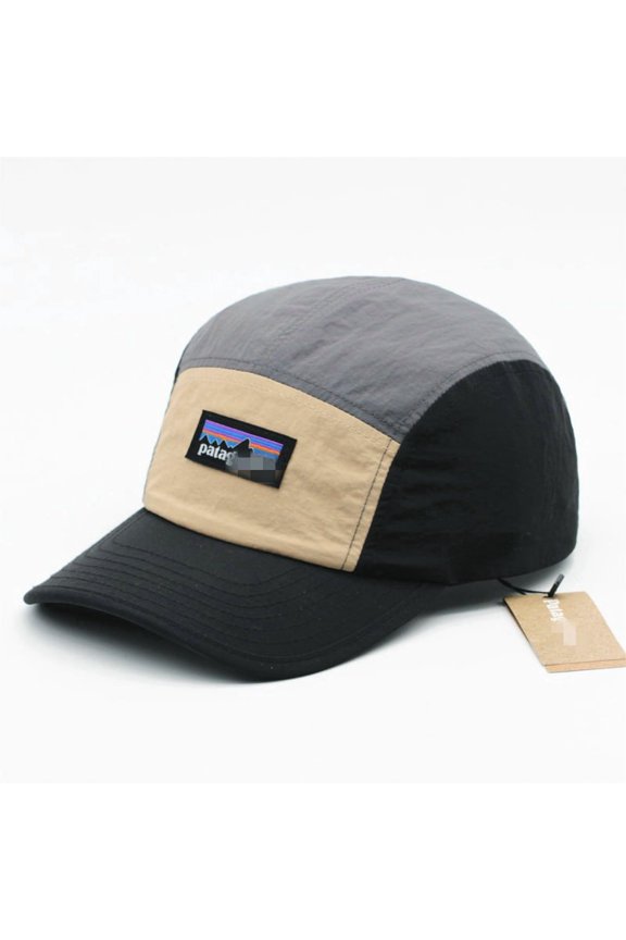 Three-Tone Color Block 5 Panel Quick Dry Camp Cap, Outdoor Mountain Sports Hat-Khaki (three-color patchwork)