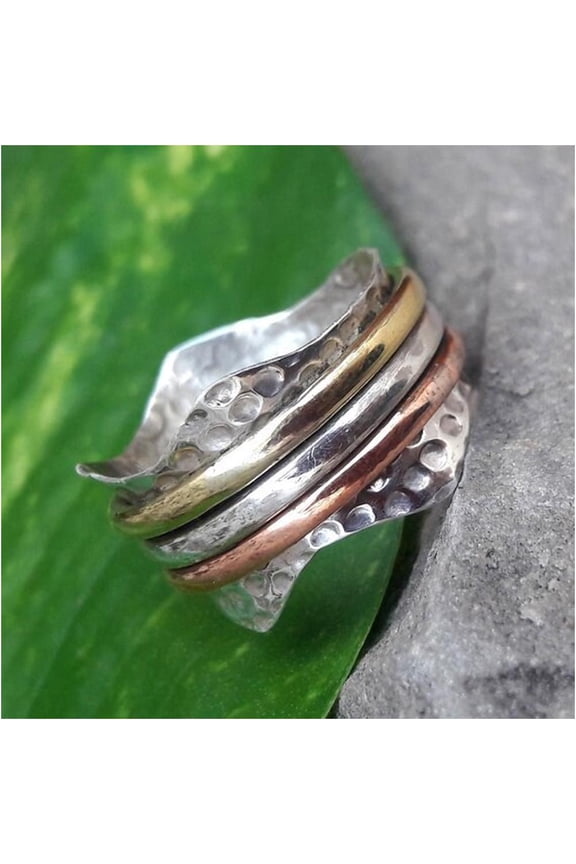 Three Tone Sterling Silver Spinner Ring: 14k Gold Plated Handmade Jewelry