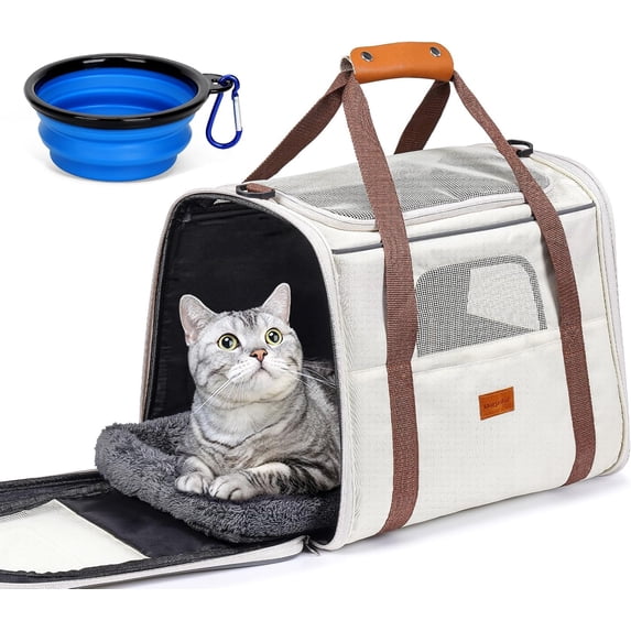 Three Tree Cat Carrier - Cat Carrier Soft for Medium or Large Cats up to 20lbs, with Dual-Sided Cushion, Secure Buckle and Foldable Bowl, Dog Carriers for Small Dogs