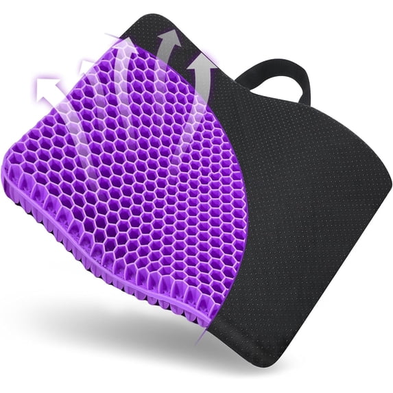 Three Tree Gel Seat Cushion, Double Thick Breathable Honeycomb Chair Pad with Non-Slip Cover for Office Chair and Car